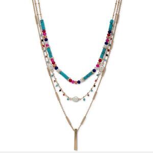 NWT Lonna & Lilly Gold-Tone Bar & Mixed Bead Layered Pendant Necklace